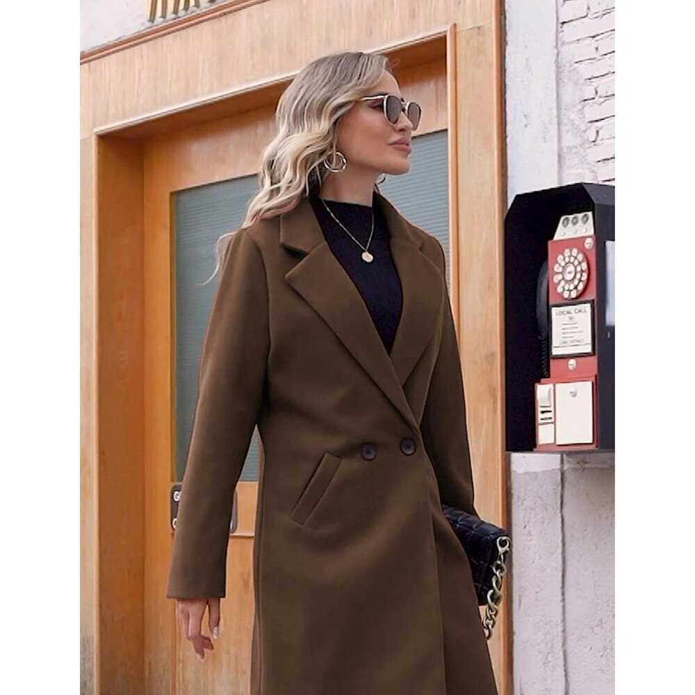 Women's Winter Wool Coat Casual Notch Lapel Single-Breasted Peacoat - Picture 4 of 6